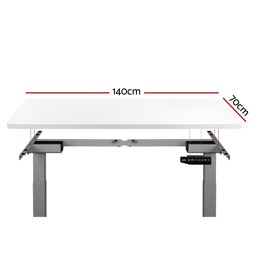 Artiss Standing Desk Adjustable Height Desk Dual Motor Electric Grey Frame White Desk Top 140cm