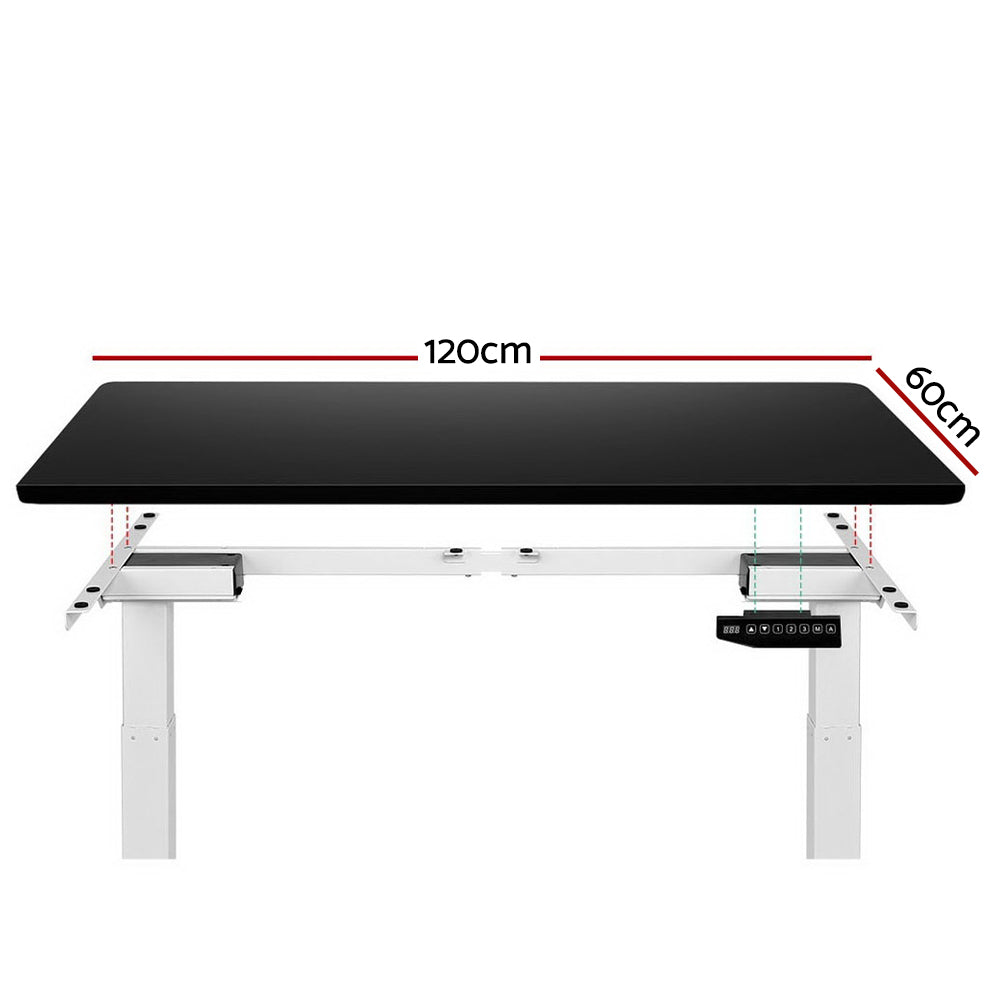 Artiss Standing Desk Adjustable Height Desk Dual Motor Electric White Frame Black Desk Top 120cm