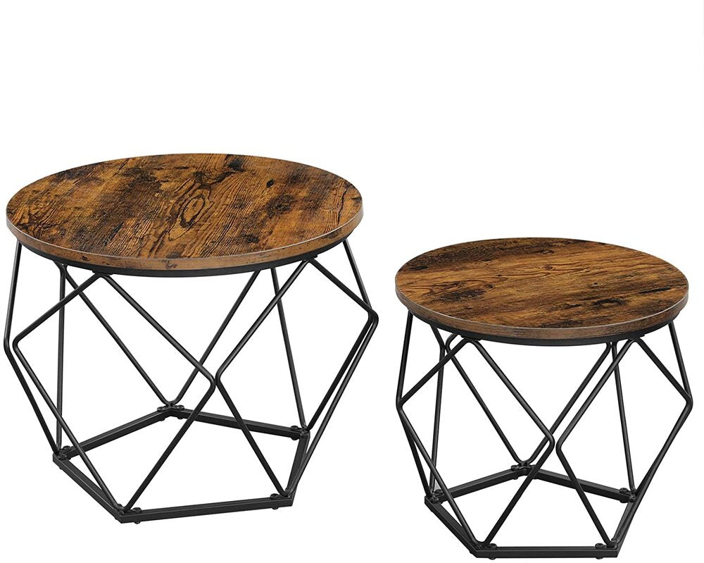 VASAGLE Coffee Tables Set of 2 Side Tables Robust Steel Frame for Living Room Bedroom Rustic Brown and Black LET040B01